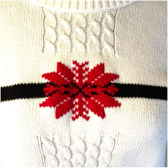Christmas Sweater White Red Poinsettia Snowflake - Picture 3 of 17